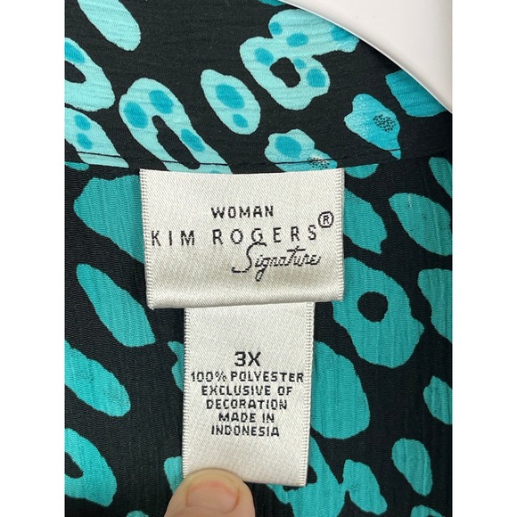 Kim Rogers Blouse Woman 3X Teal Black Excellent Animal Print 3/4 Sleeve Top - Picture 4 of 11